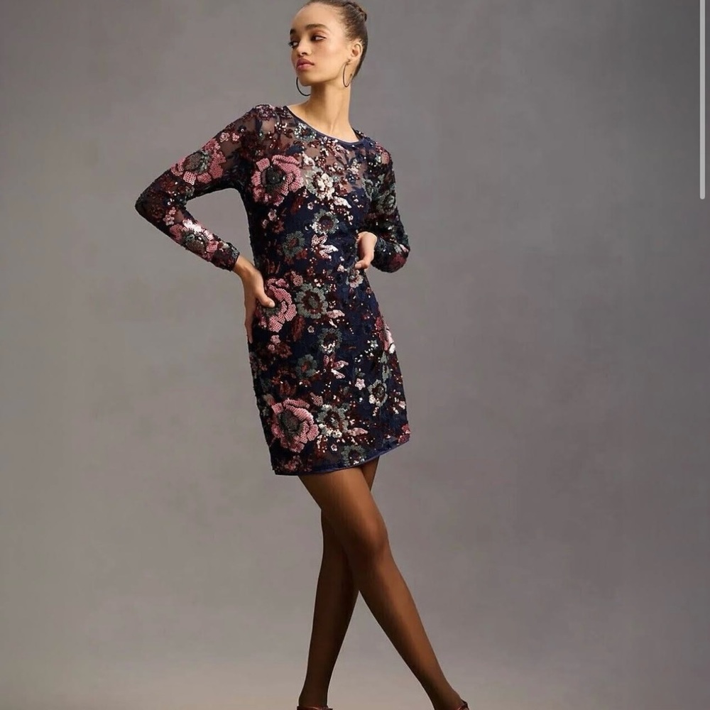 Anthropologie Long Sleeve Mini Sequin Dress